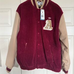 Adidas Maroon and Beige Varsity Jacket